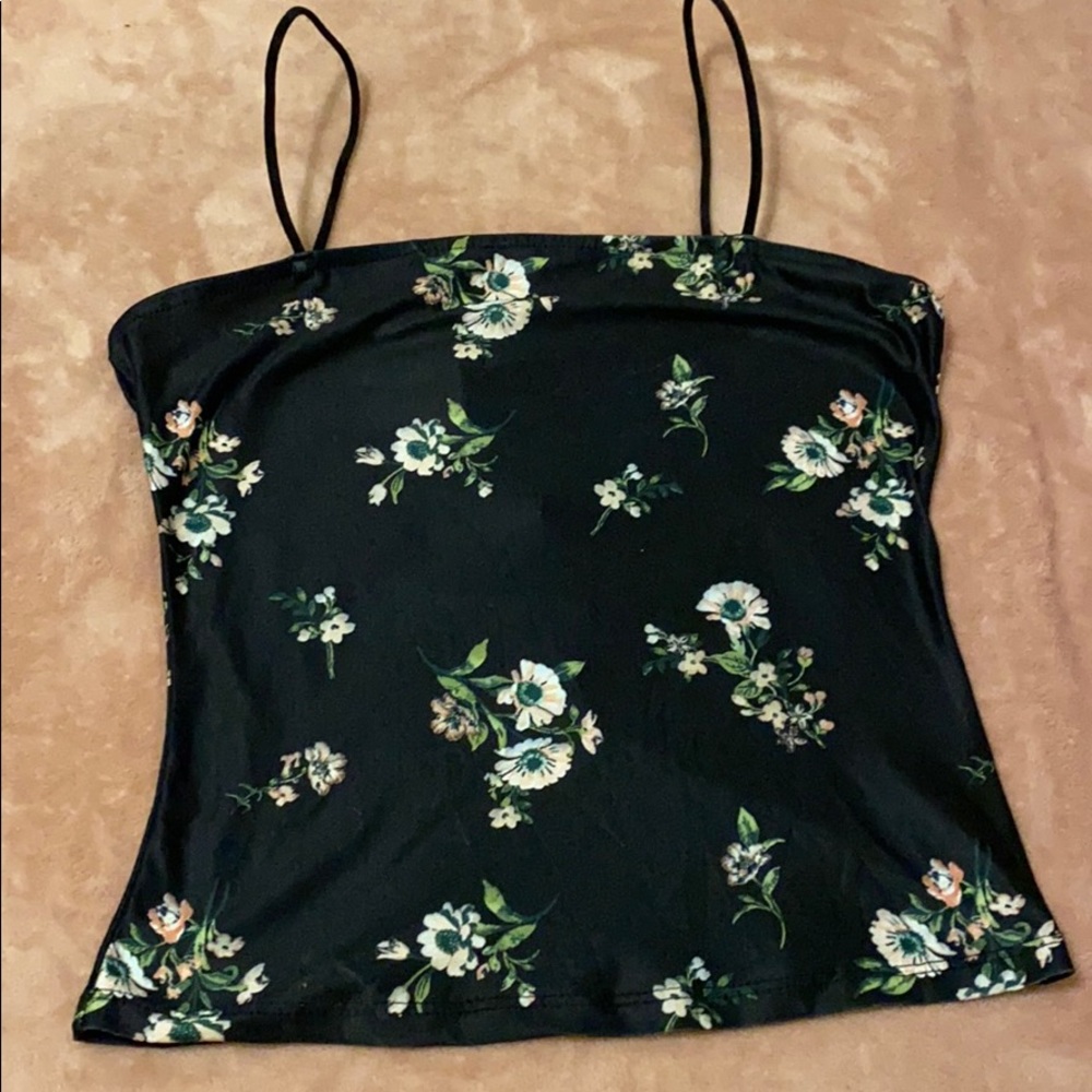 Black floral patterned top